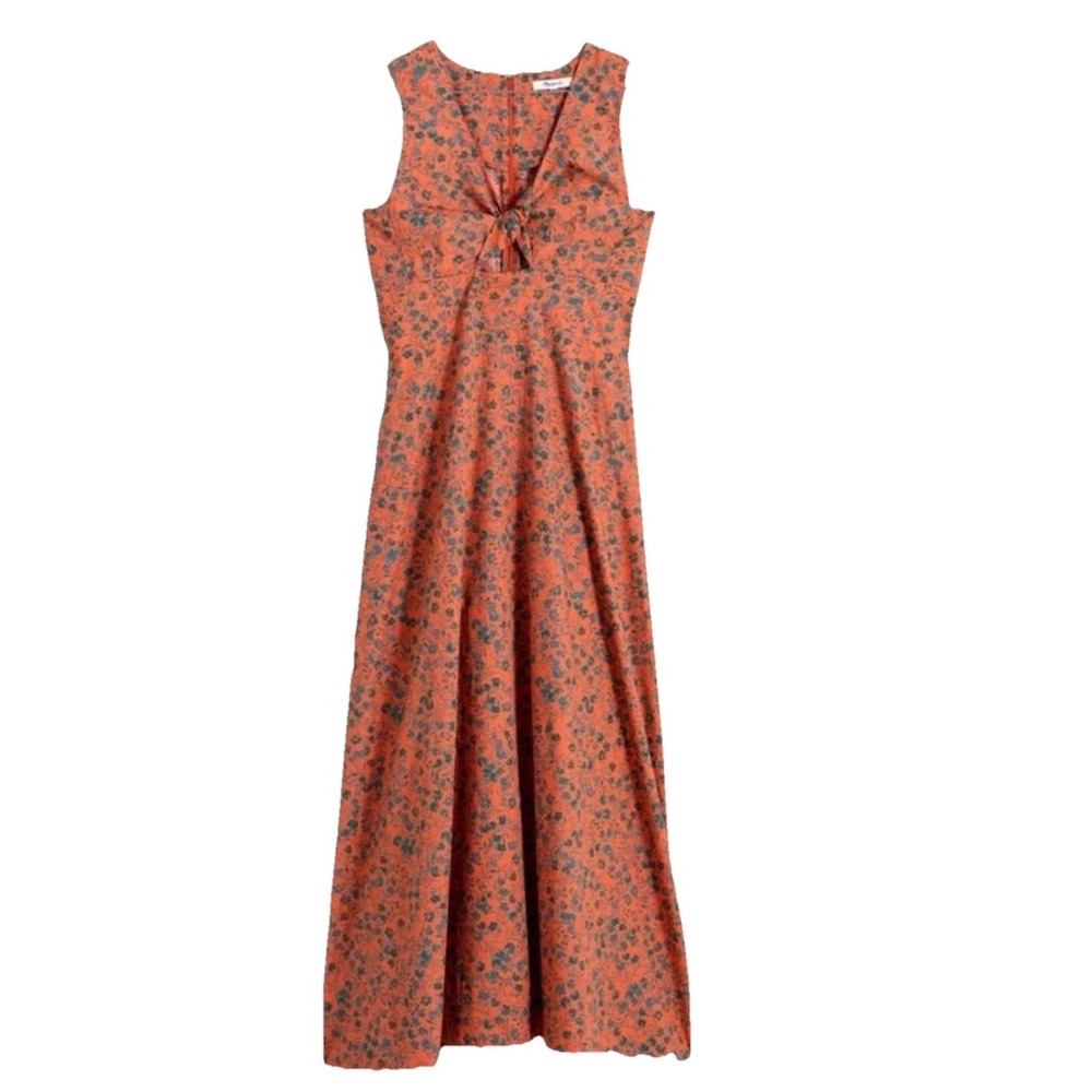 Madewell Stephanies Floral Twist Front Poplin Midi Dress Sunset Haze Size 10 New